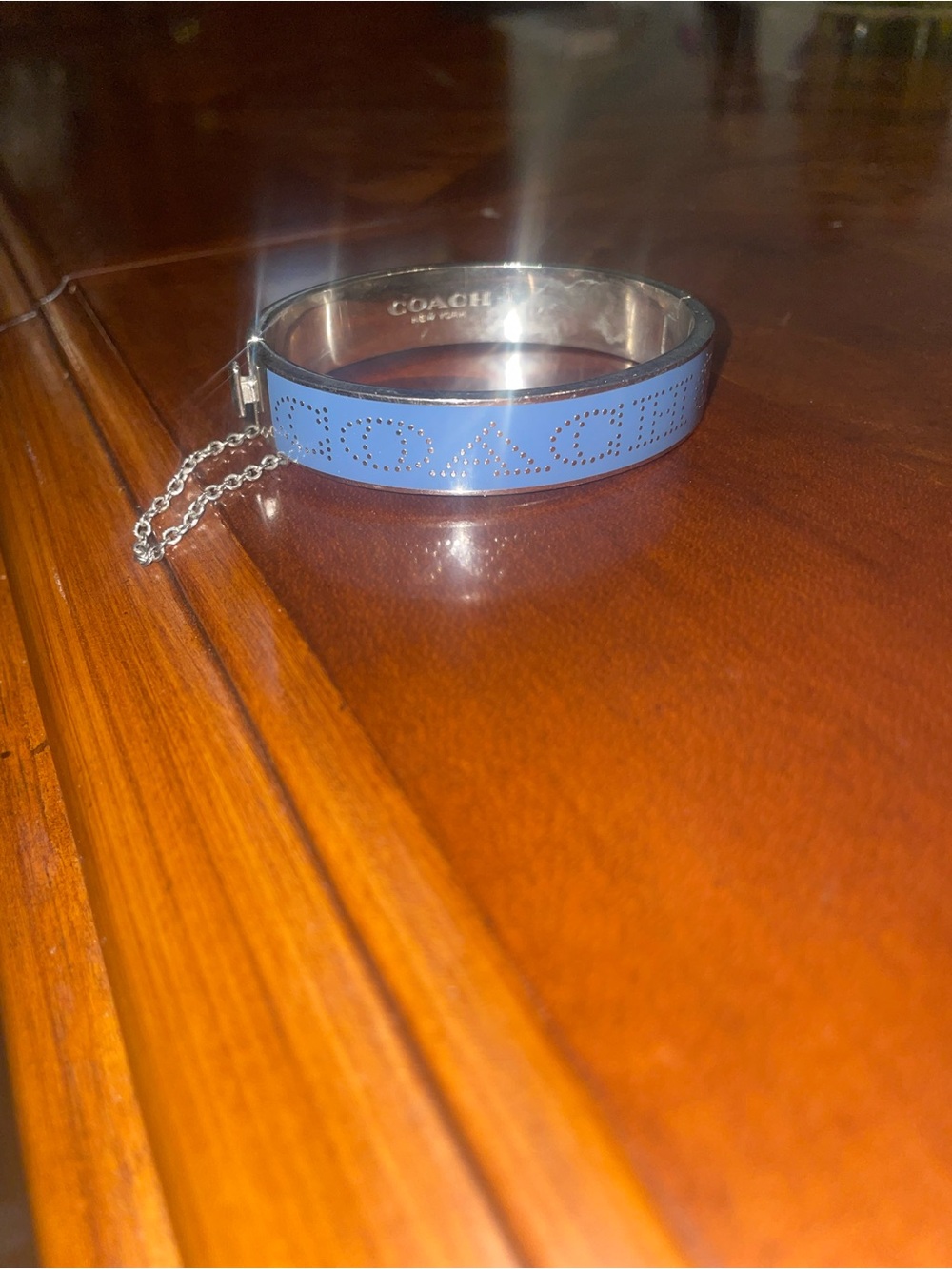 Coach Silver Blue Enamel Logo Bangle Bracelet - Picture 10 of 10